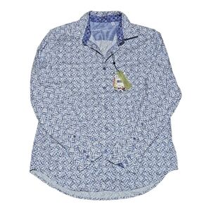 Robert Graham Long Sleeve Button Up Shirt Men Large NWT $198 Blue White Pattern